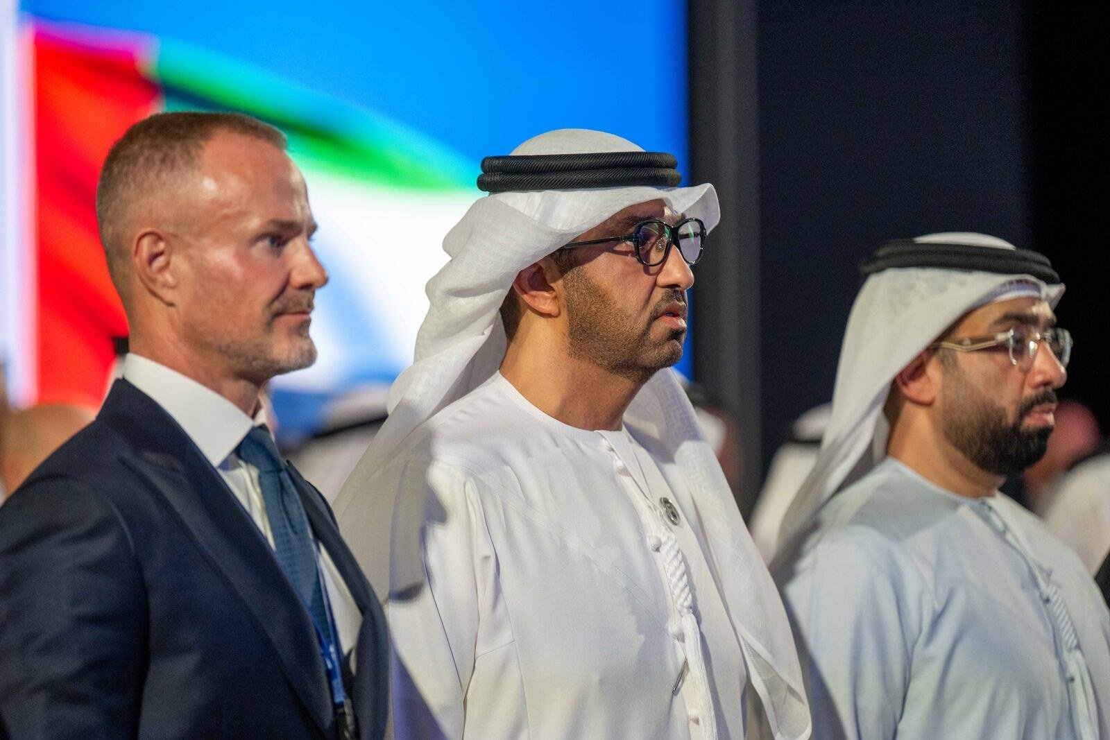 Sultan Al Jaber, ADNOC managing director and group CEO, standing among attendees at the Make it with ADNOC Forum in Abu Dhabi