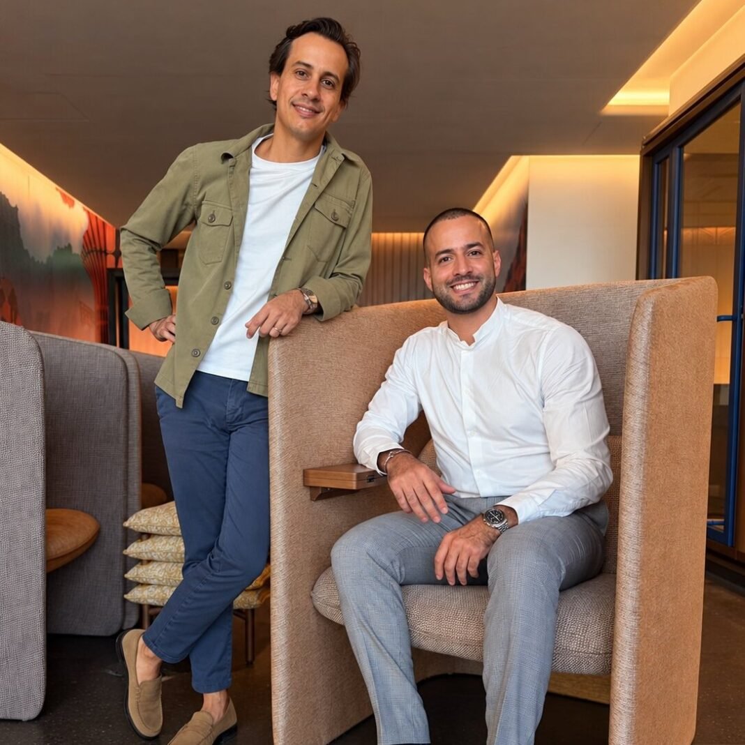 Ayan founder Pablo Charron stands beside co-founder Chakir El Messaoudi, who is seated in a lounge chair