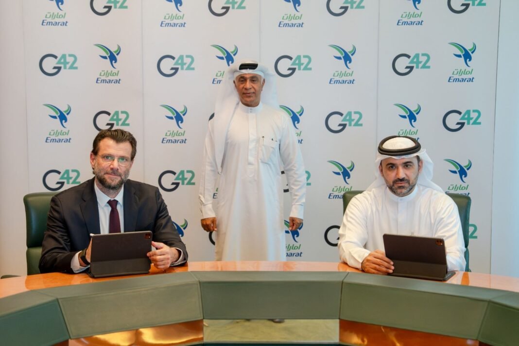 Officials from Emarat and G42 at the signing of a memorandum of understanding