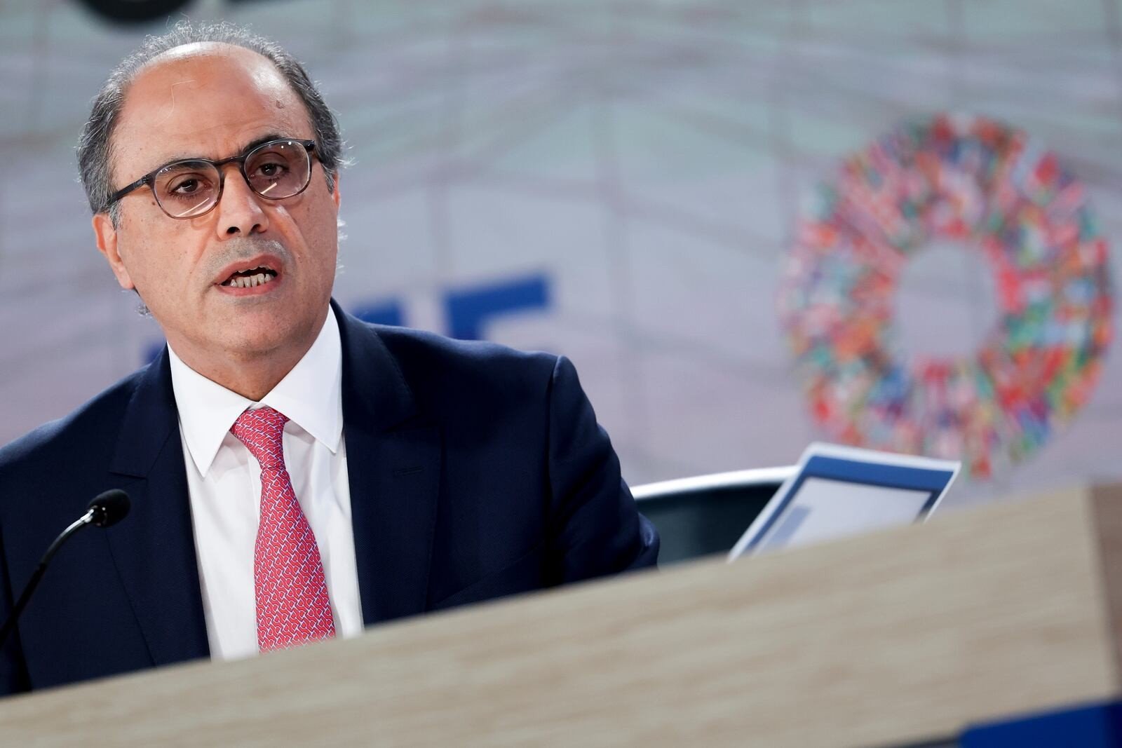 Jihad Azour, director of the IMF Middle East and Central Asia Department, speaking at a news conference