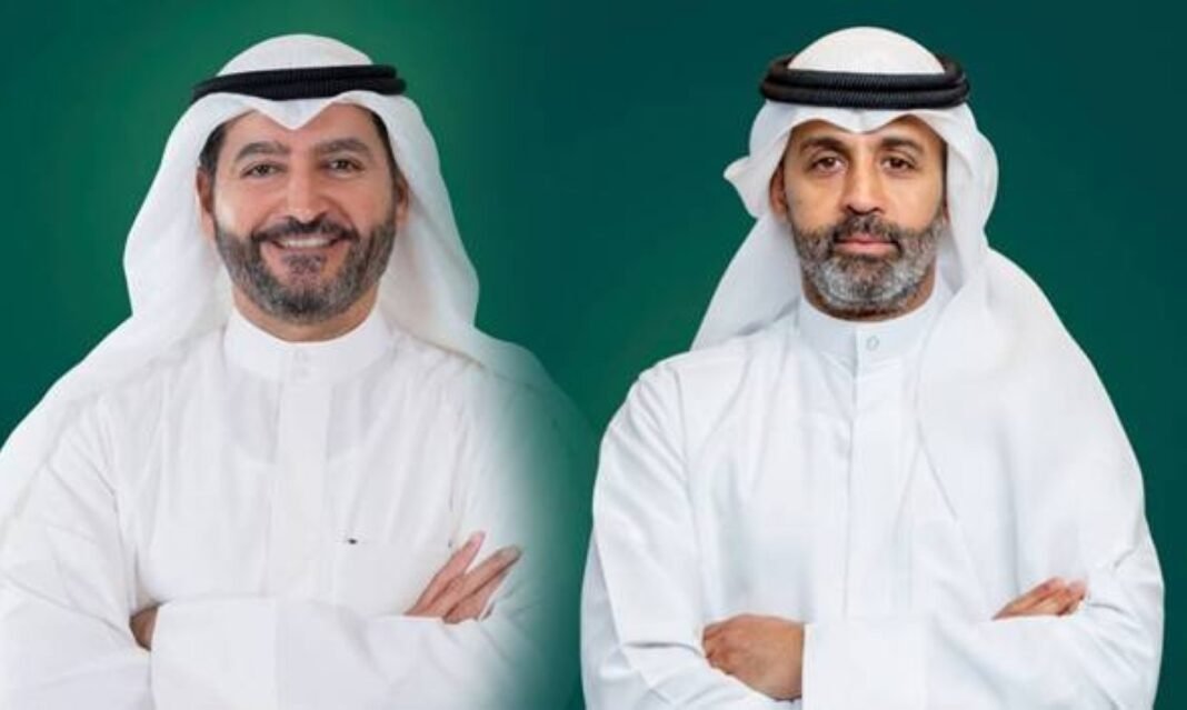 Portraits of Kuwait Finance House Chairman Hamad Al-Marzouq and Group CEO Khaled AlShamlan against a green backdrop