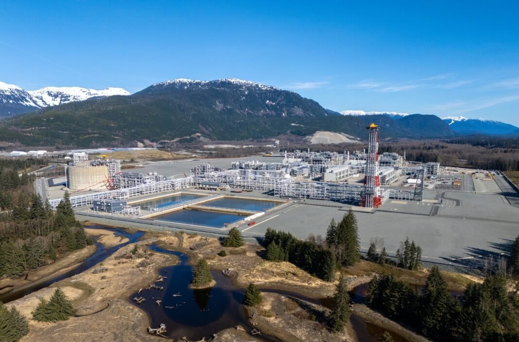 Aerial view of the LNG Canada export facility in Kitimat, British Columbia