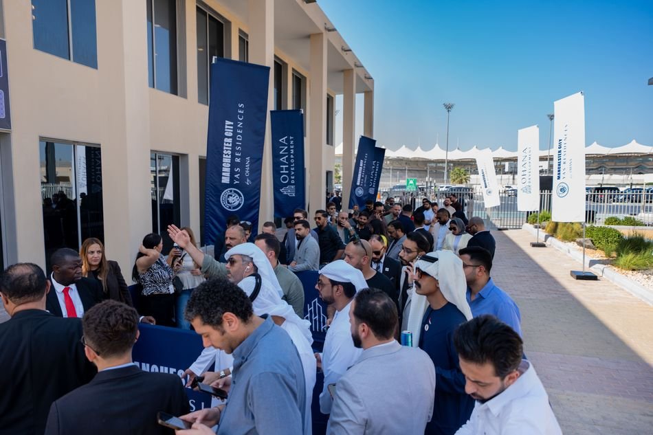 Buyers queue outside the sales launch of Manchester City Yas Residences by Ohana in Abu Dhabi