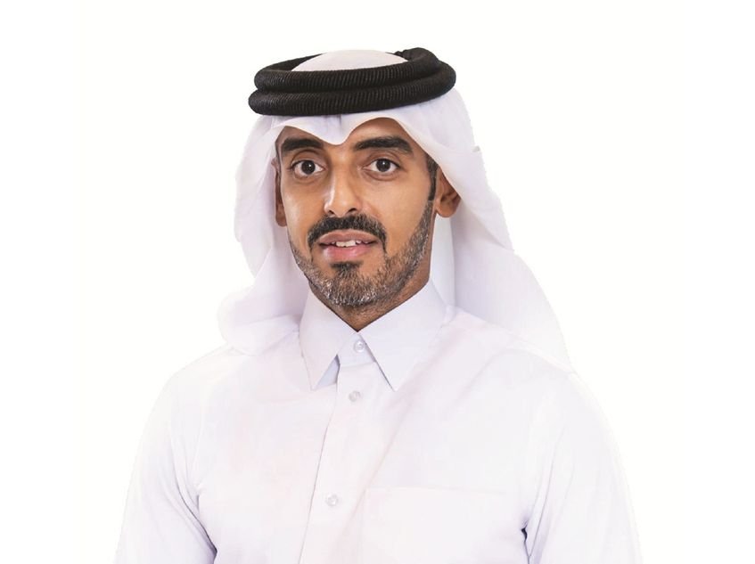 Portrait of Sheikh Nasser bin Hamad bin Nasser Al Thani, chairman of Ooredoo Kuwait, in a white thobe and ghutra