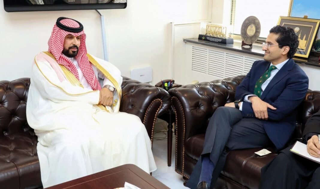 Pakistan's Petroleum Minister Ali Pervaiz Malik meets Saudi Ambassador Rajeh bin Tami Al-Baqami in Islamabad