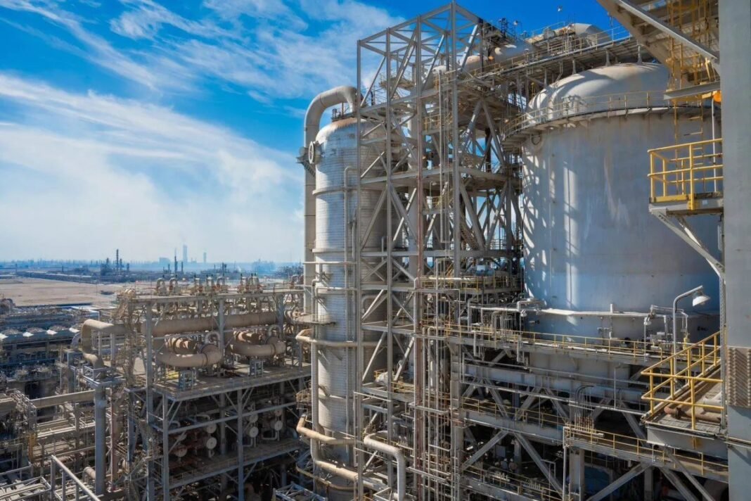 Towers, pipes and storage spheres at Petro Rabigh's refining and petrochemical complex on Saudi Arabia's Red Sea coast