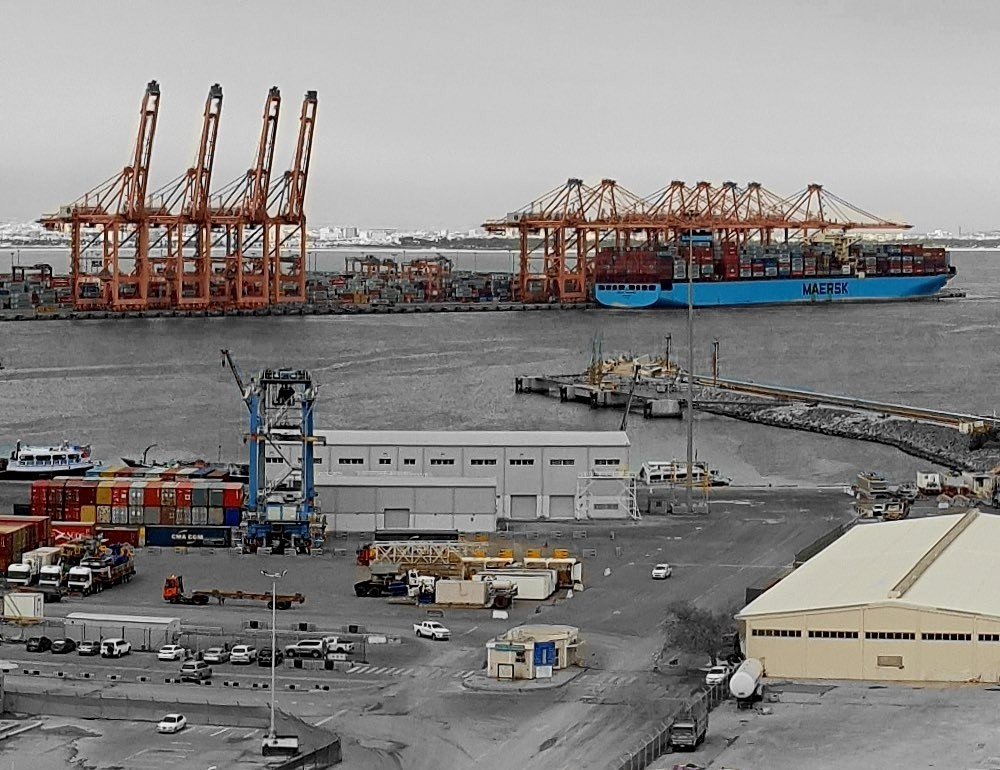 Quay cranes and a container ship at the Port of Salalah