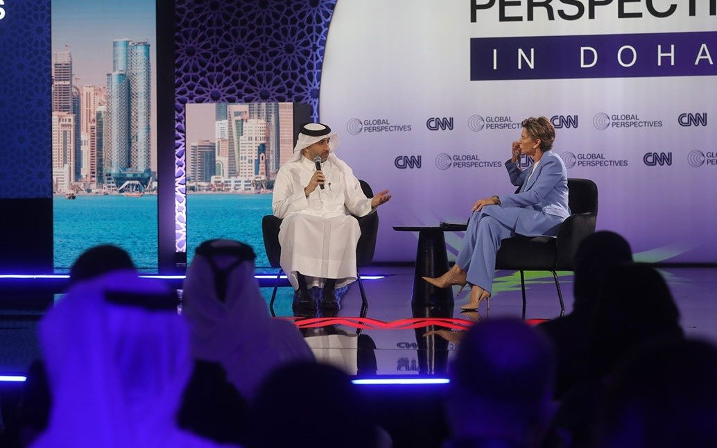 Qatar Investment Authority CEO Mohammed Saif Al Sowaidi speaking on stage at the Global Perspectives event in Doha