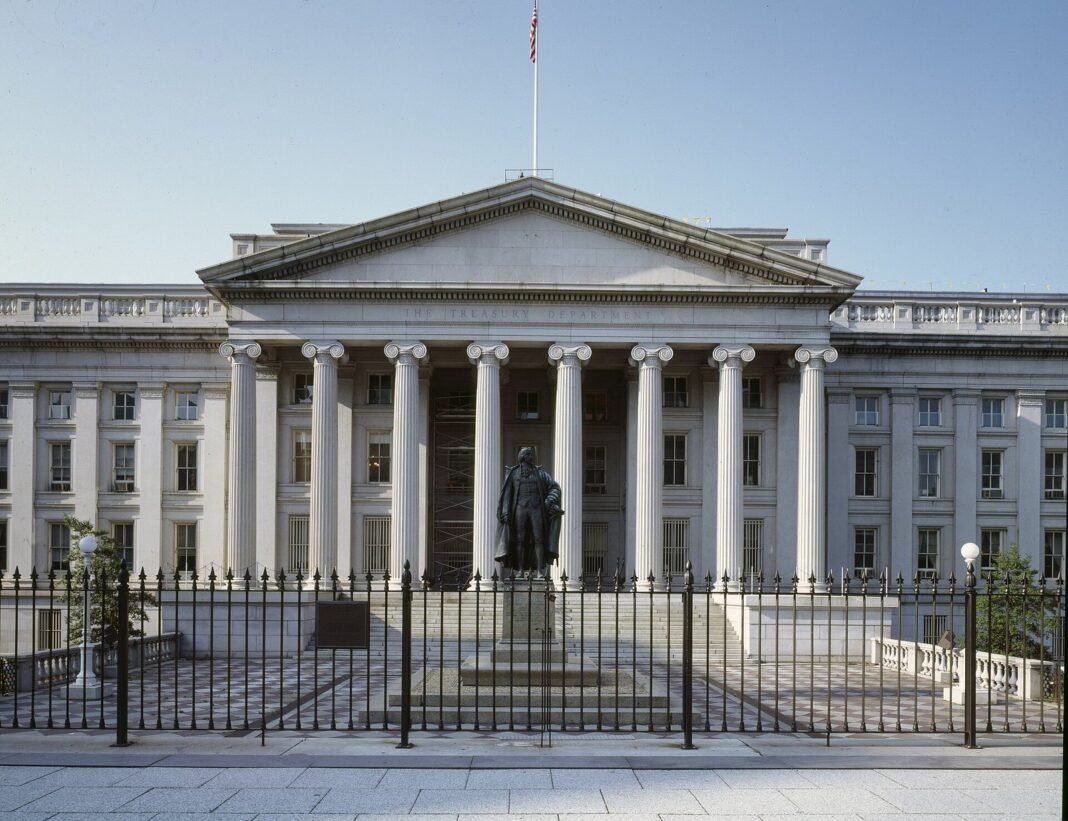 The US Treasury Department building in Washington, D.C.