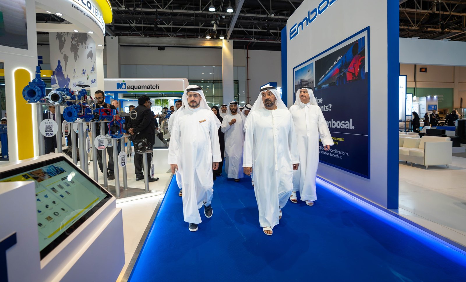 Sheikh Ahmed bin Saeed Al Maktoum walks with officials past exhibitor stands at WETEX 2026 in Dubai